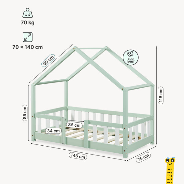 Letto per Cameretta Treviolo a Forma di Casetta in Stile Montessori con Materasso [en.casa]