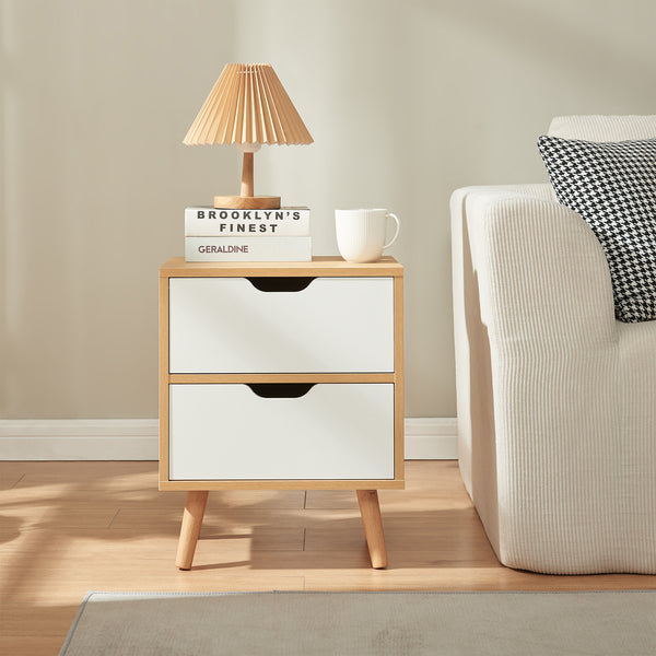 Nachttisch Bordkak mit Schubladen Eicheoptik/Weiß [en.casa]