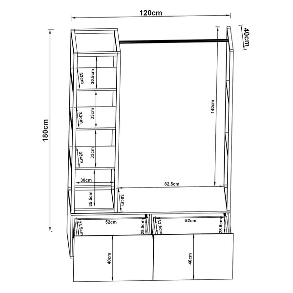 Armadio Aperto Egmating per Guardaroba 180 x 120 x 40 cm - Vari Colori [en.casa]