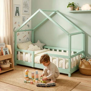 Letto per Cameretta Treviolo a Forma di Casetta in Stile Montessori con Materasso [en.casa]