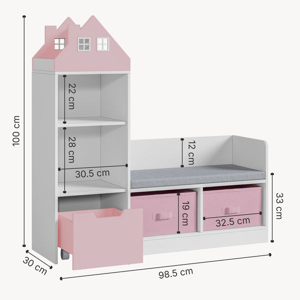 Mobile per Cameretta Vipsali Panchina e Scaffale con Contenitori 100x99x30 cm [en.casa]