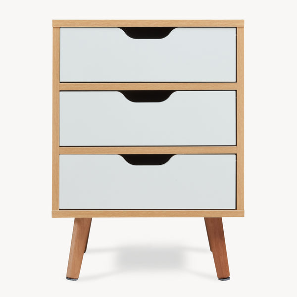 Comodino Bordkak con Cassetti - Effetto Rovere / Bianco [en.casa]