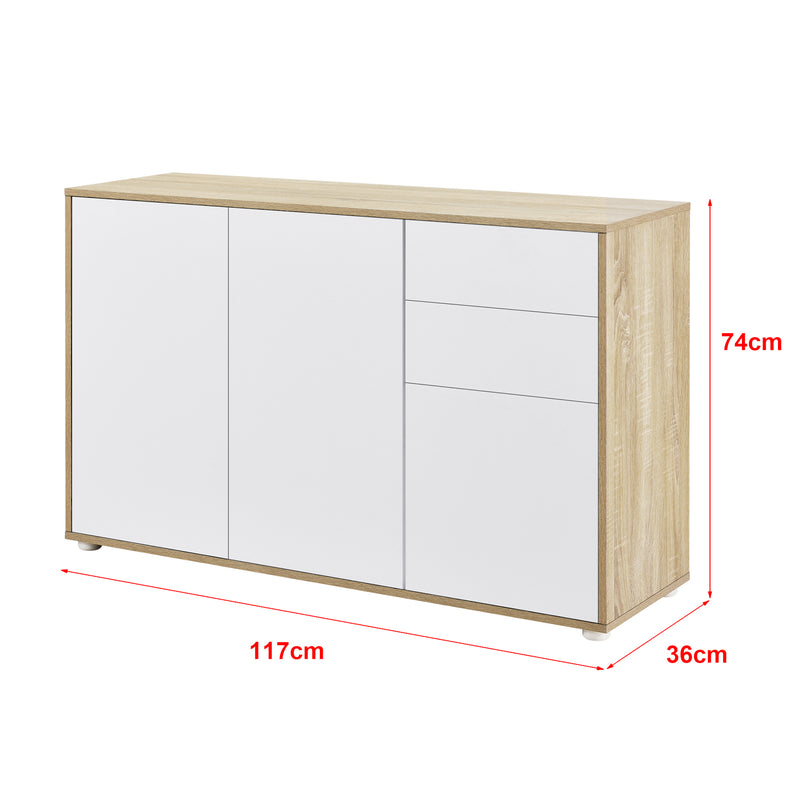 Schizzo in scala Credenza Paarl Comò con 2 Cassetti e 3 Ante per Soggiorno Camera da Letto [en.casa]
