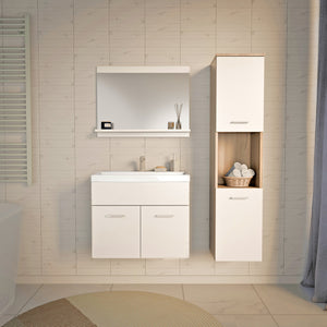 Set da Bagno Krildihana Mobile Sottolavabo con Lavabo Armadio a Colonna e Specchio - Vari Colori [en.casa]
