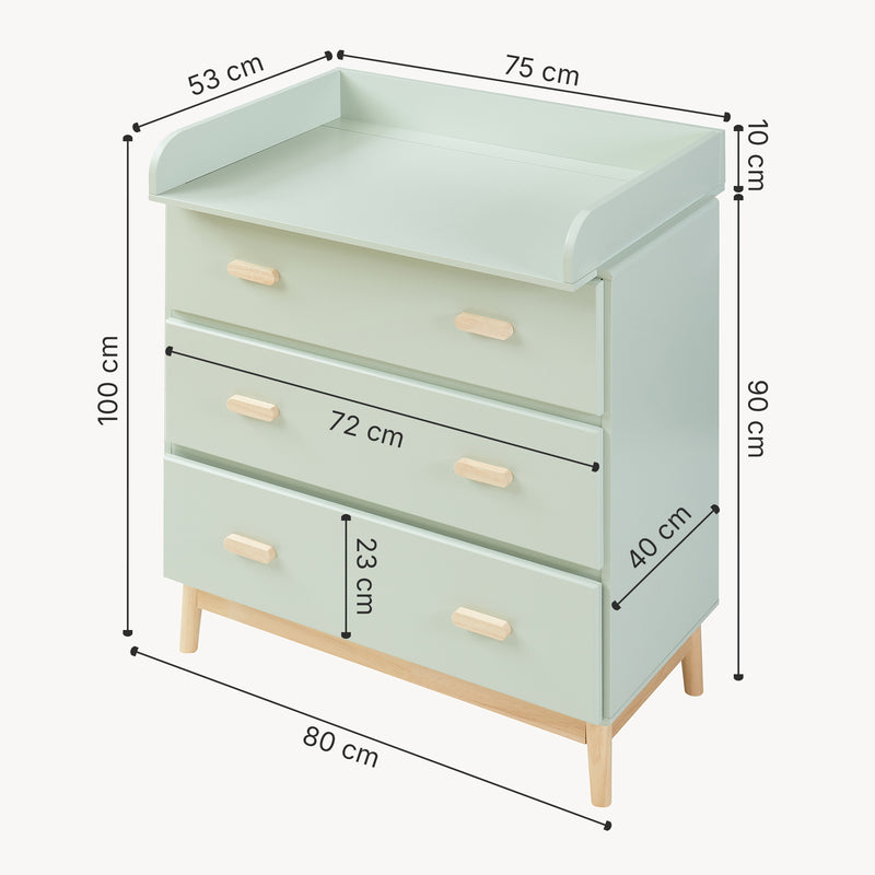 Schizzo in scala Cassettiera Sarievn con 3 Cassetti e Piano Fasciatoio Rimovibile 100 x 80 x 53 cm - Vari Colori [en.casa]