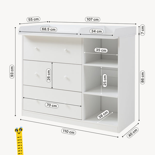 Cassettiera Beldinupp con Piano Fasciatoio Rimovibile 93 x 110 x 55 cm - Vari Colori [en.casa]
