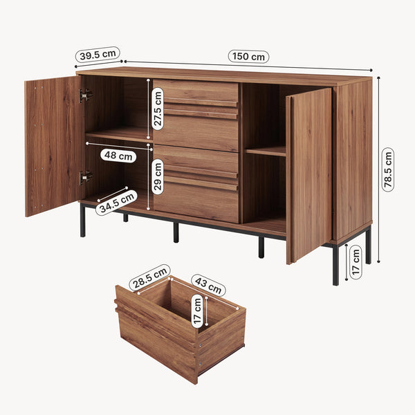 Sideboard Kilmandar 150x40x79 cm effetto noce [en.casa]