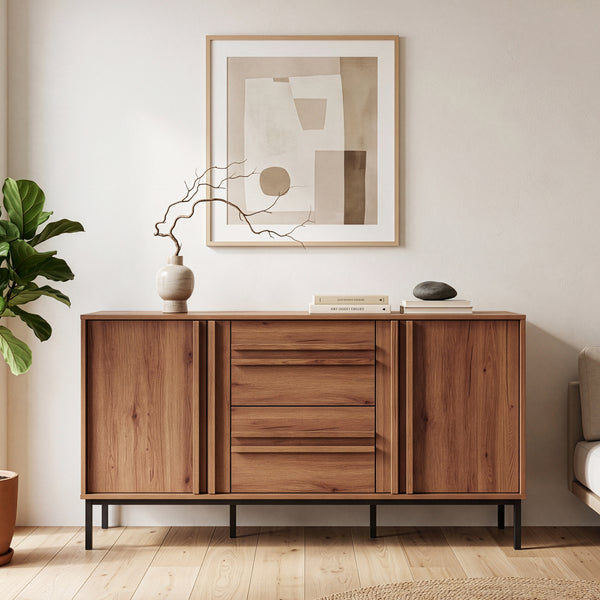 Sideboard Kilmandar 150x40x79 cm effetto noce [en.casa]