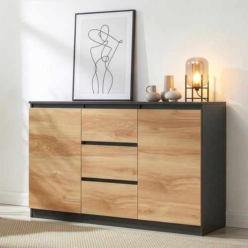 Sideboard Kyr Nero/effetto quercia rustico [en.casa]