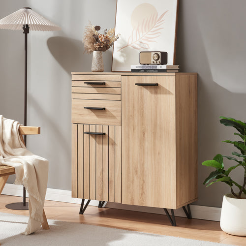 Credenza Noppen con Cassetti e Ante Mobile Contenitore - Effetto Rovere - Varie Misure [en.casa]