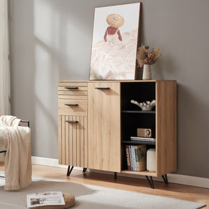 Credenza Noppen con Cassetti e Ante Mobile Contenitore - Effetto Rovere - Varie Misure [en.casa]