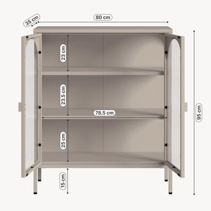 Vetrina Klippestad a 2 Ante in Vetro Credenza con 3 Scomparti 95 x 80 x 35 cm - Grigio Caldo [en.casa]