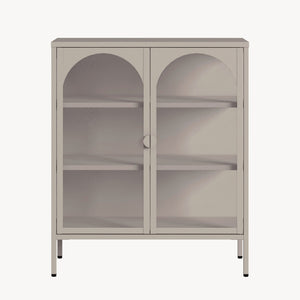 Vetrina Klippestad a 2 Ante in Vetro Credenza con 3 Scomparti 95 x 80 x 35 cm - Grigio Caldo [en.casa]