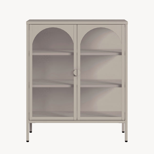 Vetrina Klippestad a 2 Ante in Vetro Credenza con 3 Scomparti 95 x 80 x 35 cm - Grigio Caldo [en.casa]