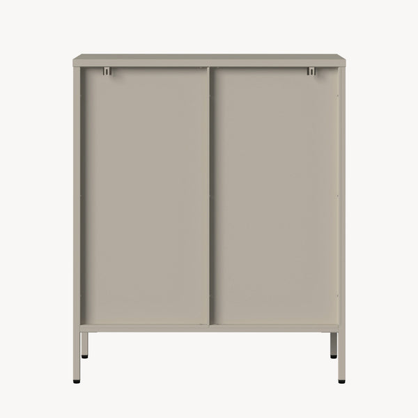 Vetrina Klippestad a 2 Ante in Vetro Credenza con 3 Scomparti 95 x 80 x 35 cm - Grigio Caldo [en.casa]