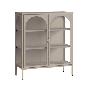 Vetrina Klippestad a 2 Ante in Vetro Credenza con 3 Scomparti 95 x 80 x 35 cm - Grigio Caldo [en.casa]