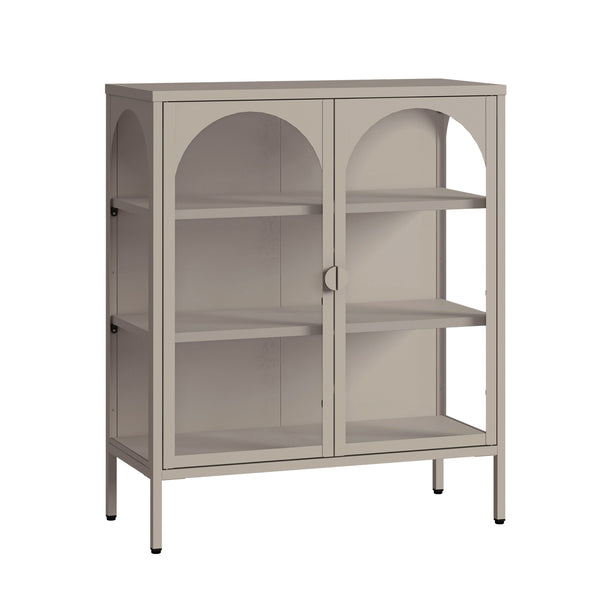Vetrina Klippestad a 2 Ante in Vetro Credenza con 3 Scomparti 95 x 80 x 35 cm - Grigio Caldo [en.casa]