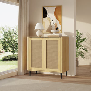 Credenza Bassa Lukhomso Ante con Inserto Intreccio 83x80x40 cm Effetto Rovere [en.casa] 