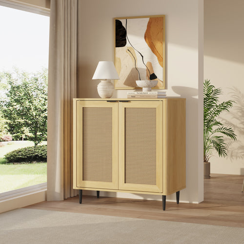 Credenza Bassa Lukhomso Ante con Inserto Intreccio 83x80x40 cm Effetto Rovere [en.casa] 