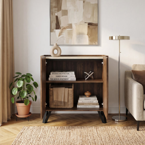 Credenza Trorlon a 2 Ante Mobile Contenitore 83x80x40 cm - Effetto Noce/Travertino [en.casa]