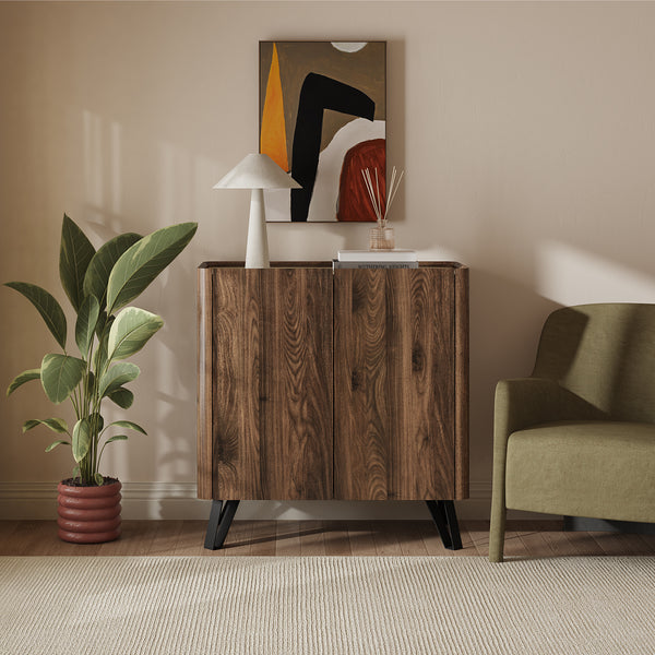 Credenza Trorlon a 2 Ante Mobile Contenitore 83x80x40 cm - Effetto Noce/Travertino [en.casa]