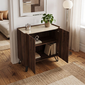 Credenza Trorlon a 2 Ante Mobile Contenitore 83x80x40 cm - Effetto Noce/Travertino [en.casa]