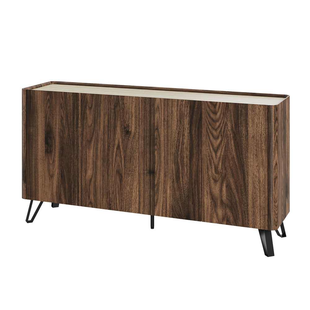 Madia Trorlon a 4 Ante Credenza Buffet 160 x 40 x 83 cm - Effetto Noce/Travertino [en.casa]