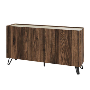 Madia Trorlon a 4 Ante Credenza Buffet 160 x 40 x 83 cm - Effetto Noce/Travertino [en.casa]