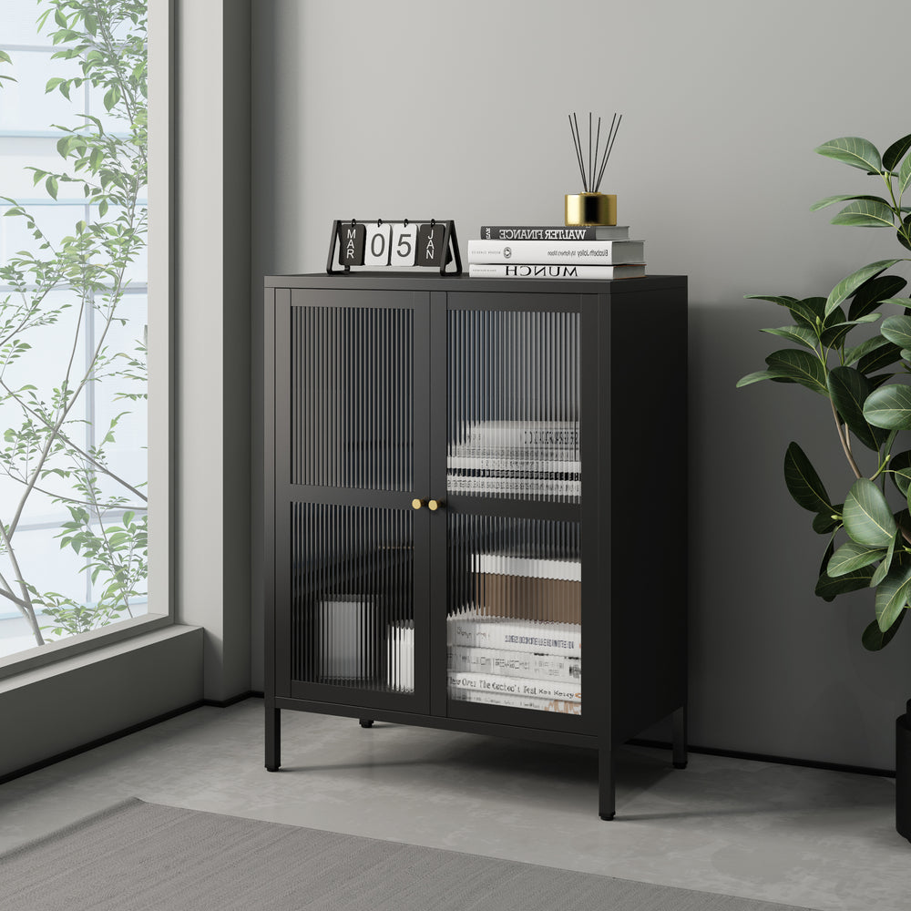 Credenza Säkylä Comò con Ante in Vetro Scanalato [en.casa]