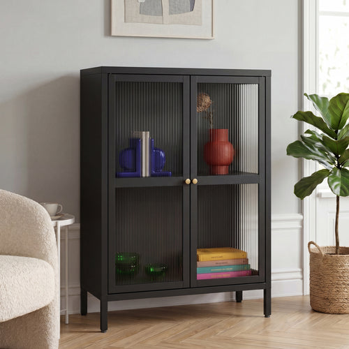 Credenza Säkylä Comò con Ante in Vetro Scanalato [en.casa]