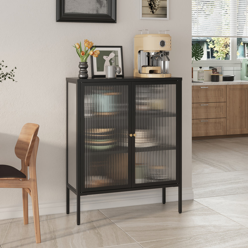 Credenza Vinterhavn in Acciaio con Ante in Vetro Scanalato [en.casa] 