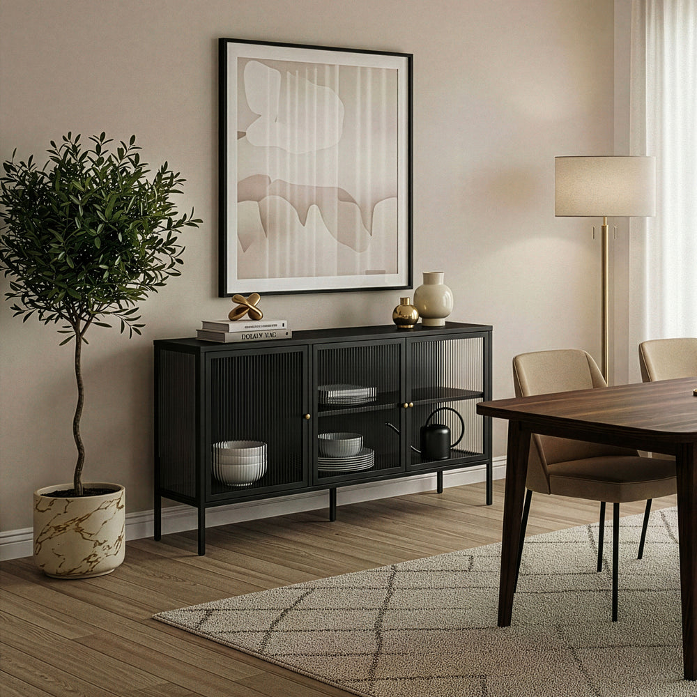 Credenza Vinterhavn in Acciaio con Ante in Vetro Scanalato [en.casa] 