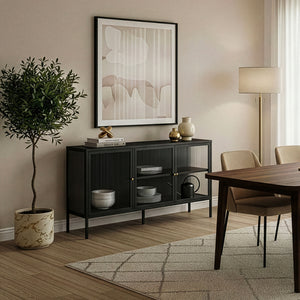 Credenza Vinterhavn in Acciaio con Ante in Vetro Scanalato [en.casa] 