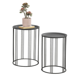 [en.casa] Set di 2 Tavolini da Salotto con Piano Tondo in 2 Misure Diverse Tavolini d'Appoggio in Metallo - Nero