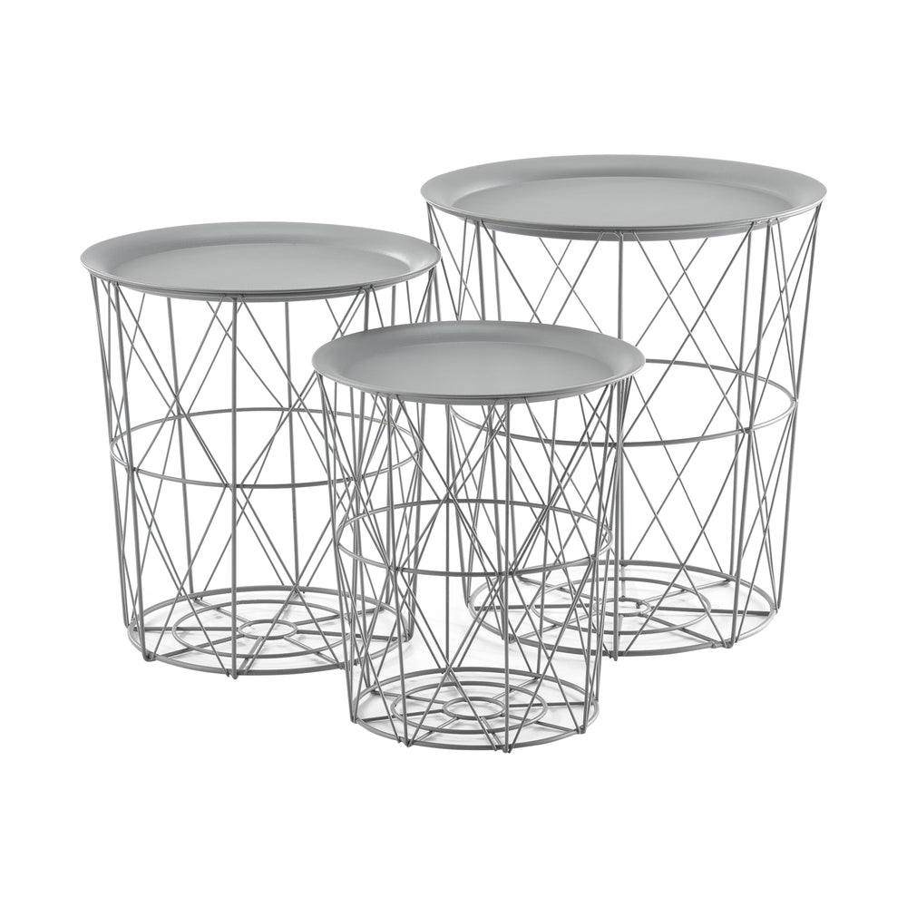 Set di 3 tavolini contenitore in metallo Worcester en.casa - premiumXL