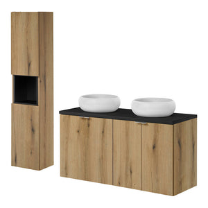 Set Pensile Newport da Bagno con Mobile a Colonna Mobile Sottolavabo e Lavabo in Ceramica [en.casa]