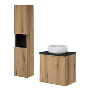 Set Pensile Newport da Bagno con Mobile a Colonna Mobile Sottolavabo e Lavabo in Ceramica [en.casa]
