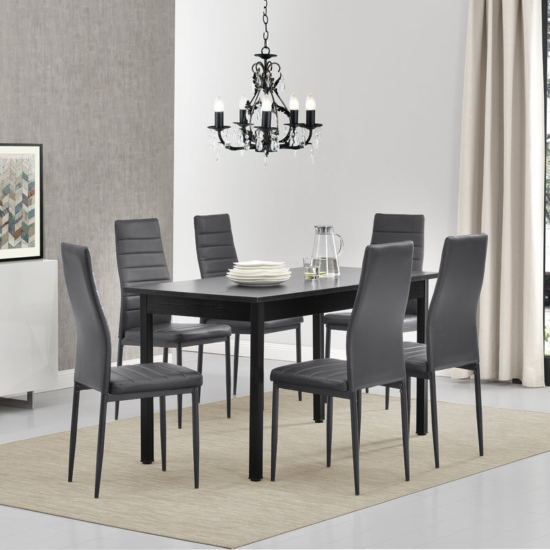 Schizzo in scala Set Sala da Pranzo Bjerkvik Tavolo 140x60 cm e 6 Sedie Imbottite Rivestimento in Similpelle [en.casa] 