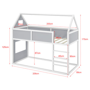 Letto a Castello con Scaletta per Bambini 90 x 200 cm Struttura Letto in Legno a Forma di Casetta con Materasso a Schiuma Fredda