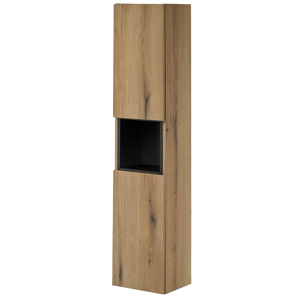 Mobile Pensile Newport a Colonna a 2 Ante e Scomparto Estraibile 30x140x25 cm - Effetto Rovere/Nero [en.casa]