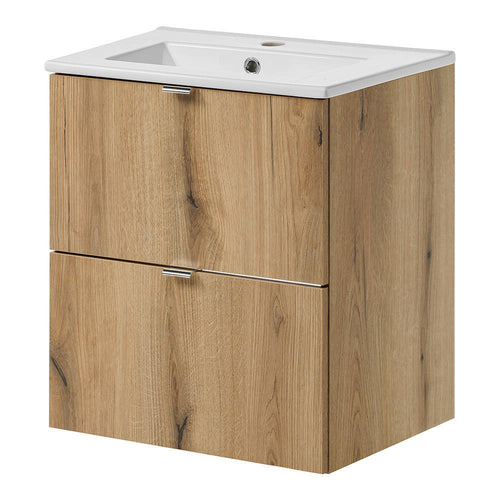 Mobiletto Sottolavabo NEWPORT a 2 Cassetti con Lavabo - Effetto Rovere [en.casa]