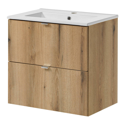 Mobiletto Sottolavabo NEWPORT a 2 Cassetti con Lavabo - Effetto Rovere [en.casa]