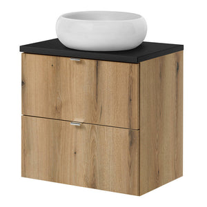 Mobile Pensile Sottolavabo Newport con 2 Cassetti e Lavabo Rotondo Bianco 60x72x40 cm [en.casa]