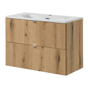 Mobiletto Sottolavabo NEWPORT a 2 Cassetti con Lavabo - Effetto Rovere [en.casa]